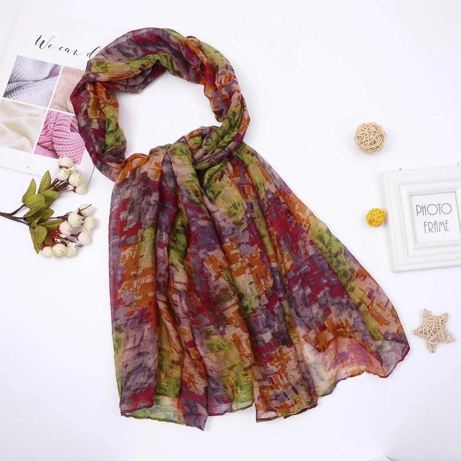 Womens Floral Print Chiffon Scarf Fashion Scarves Lightweight Sun Sunscreen Proof Silk Blend Lightweight Beach Scarfs