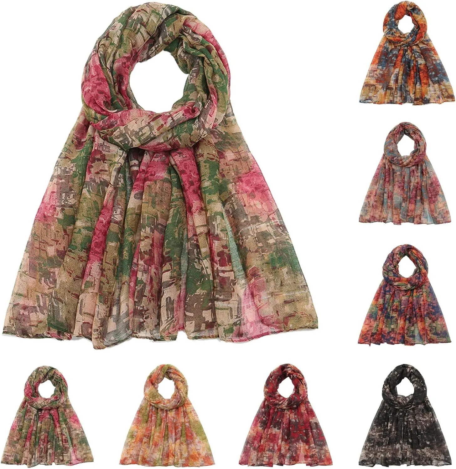 Womens Floral Print Chiffon Scarf Fashion Scarves Lightweight Sun Sunscreen Proof Silk Blend Lightweight Beach Scarfs