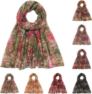 Womens Floral Print Chiffon Scarf Fashion Scarves Lightweight Sun Sunscreen Proof Silk Blend Lightweight Beach Scarfs