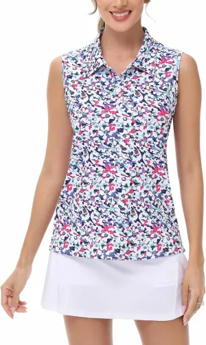 Womens Golf Polo Shirts Sleeveless Tennis Button Down Moisture Wicking Workout Tops