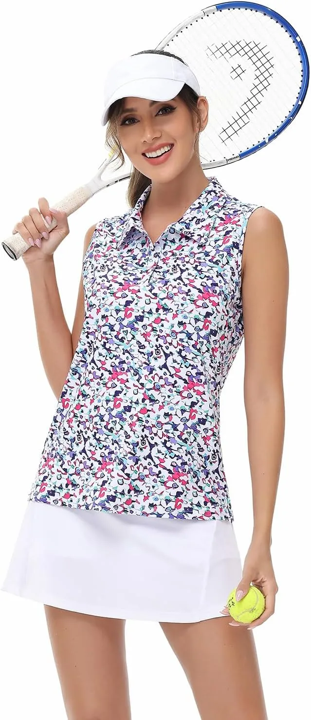 Womens Golf Polo Shirts Sleeveless Tennis Button Down Moisture Wicking Workout Tops