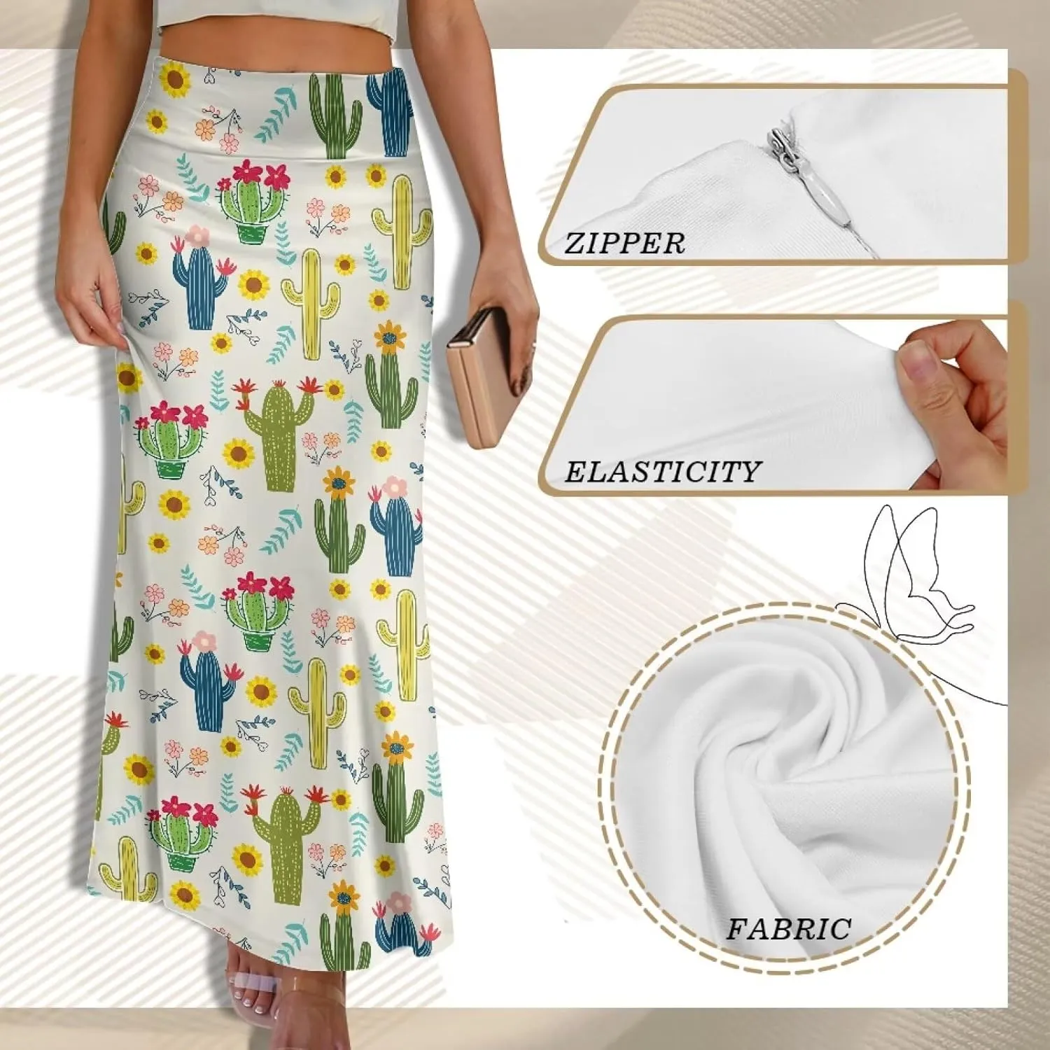 Women's High Waist Slim Dress Printed Skirt for Women Midi Length High Waist Length Bodycon Skirt S-2XL