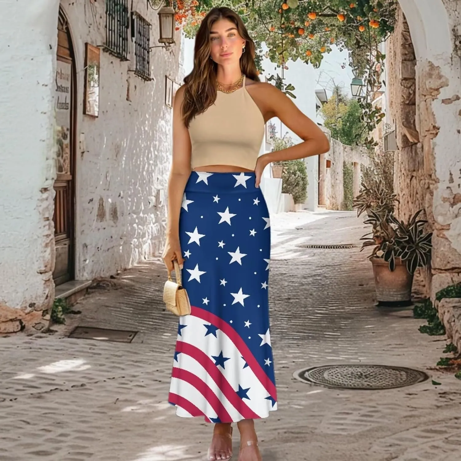 Women's High Waist Slim Dress Printed Skirt for Women Midi Length High Waist Length Bodycon Skirt S-2XL