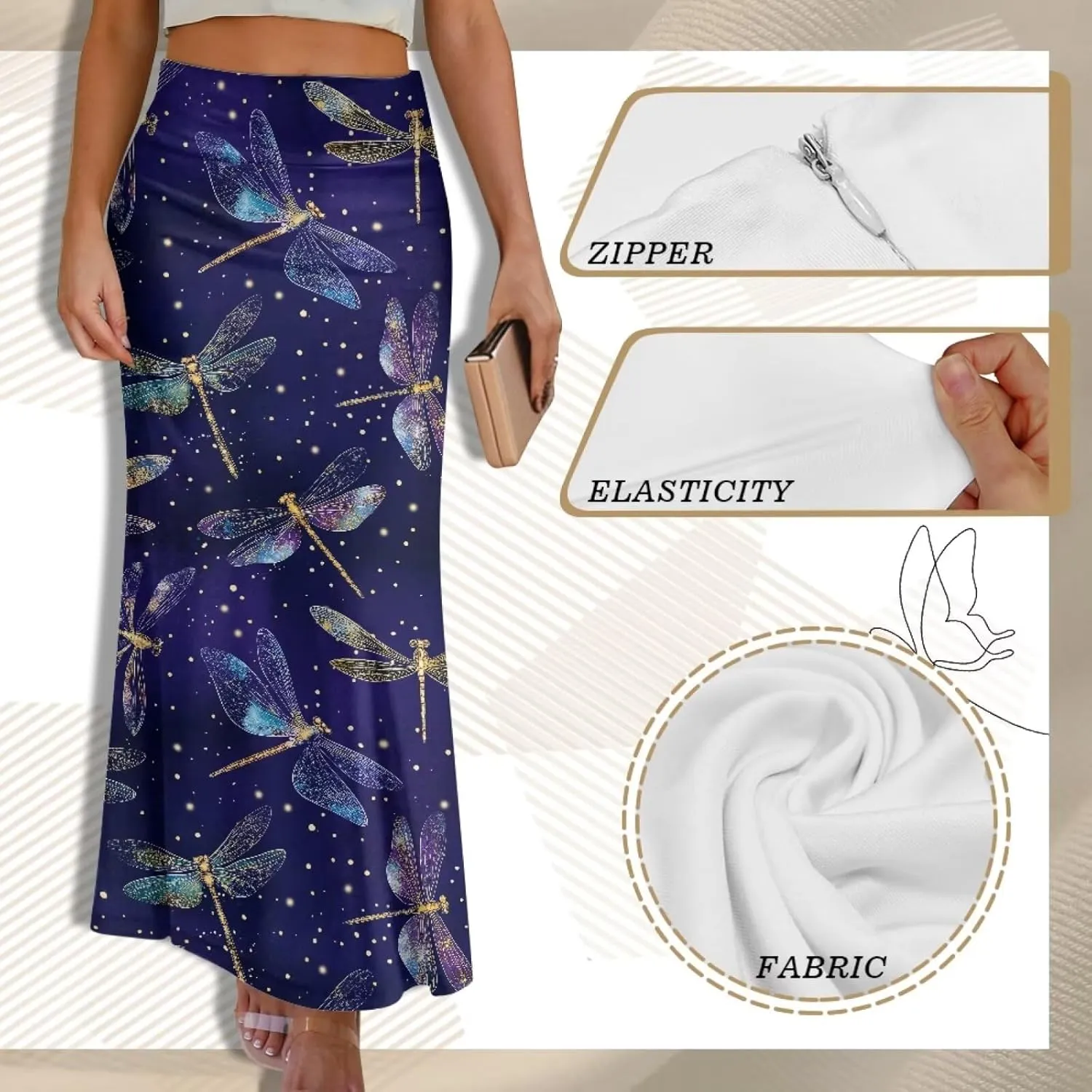 Women's High Waist Slim Dress Printed Skirt for Women Midi Length High Waist Length Bodycon Skirt S-2XL