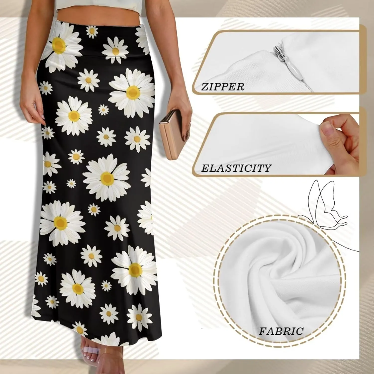 Women's High Waist Slim Dress Printed Skirt for Women Midi Length High Waist Length Bodycon Skirt S-2XL