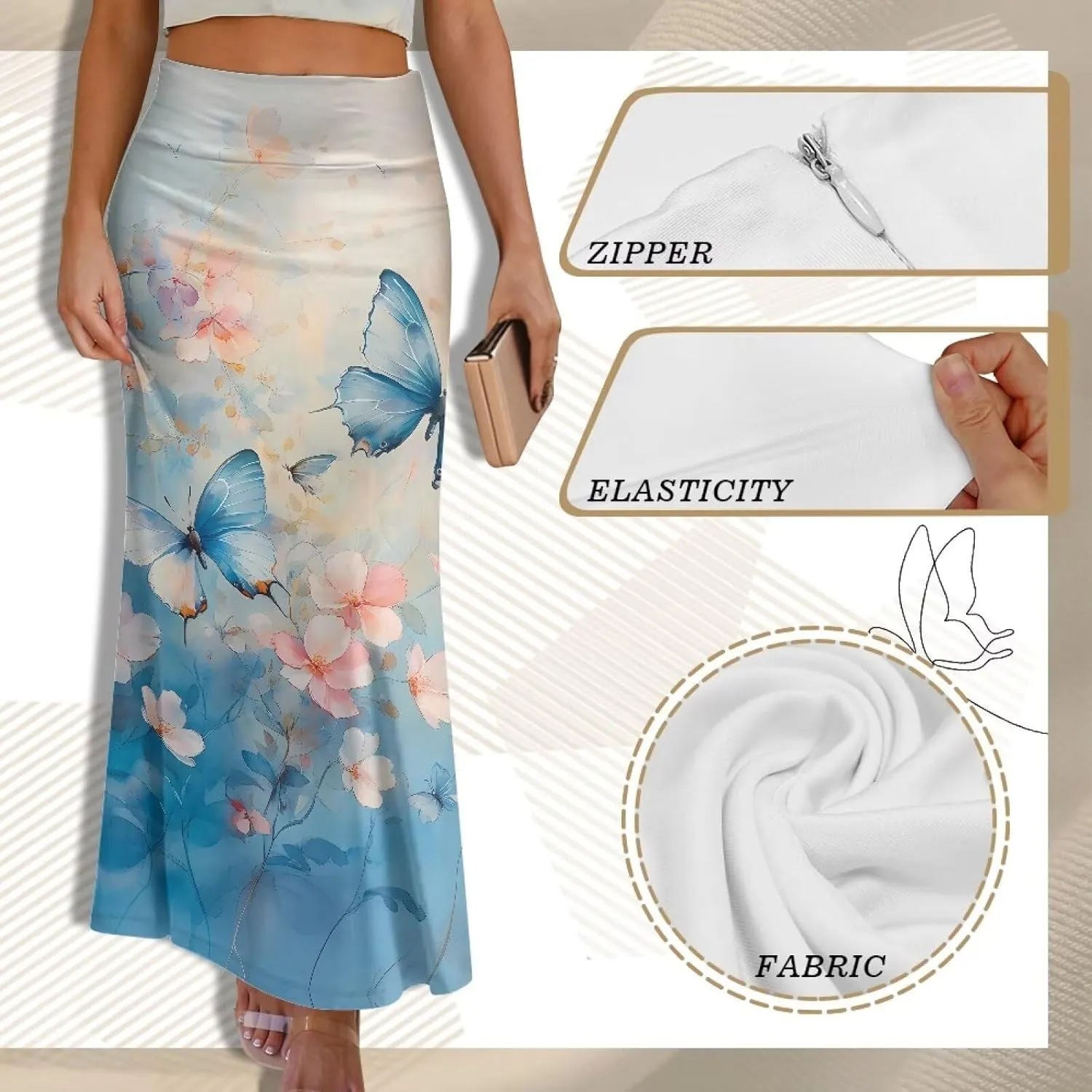 Women's High Waist Slim Dress Printed Skirt for Women Midi Length High Waist Length Bodycon Skirt S-2XL
