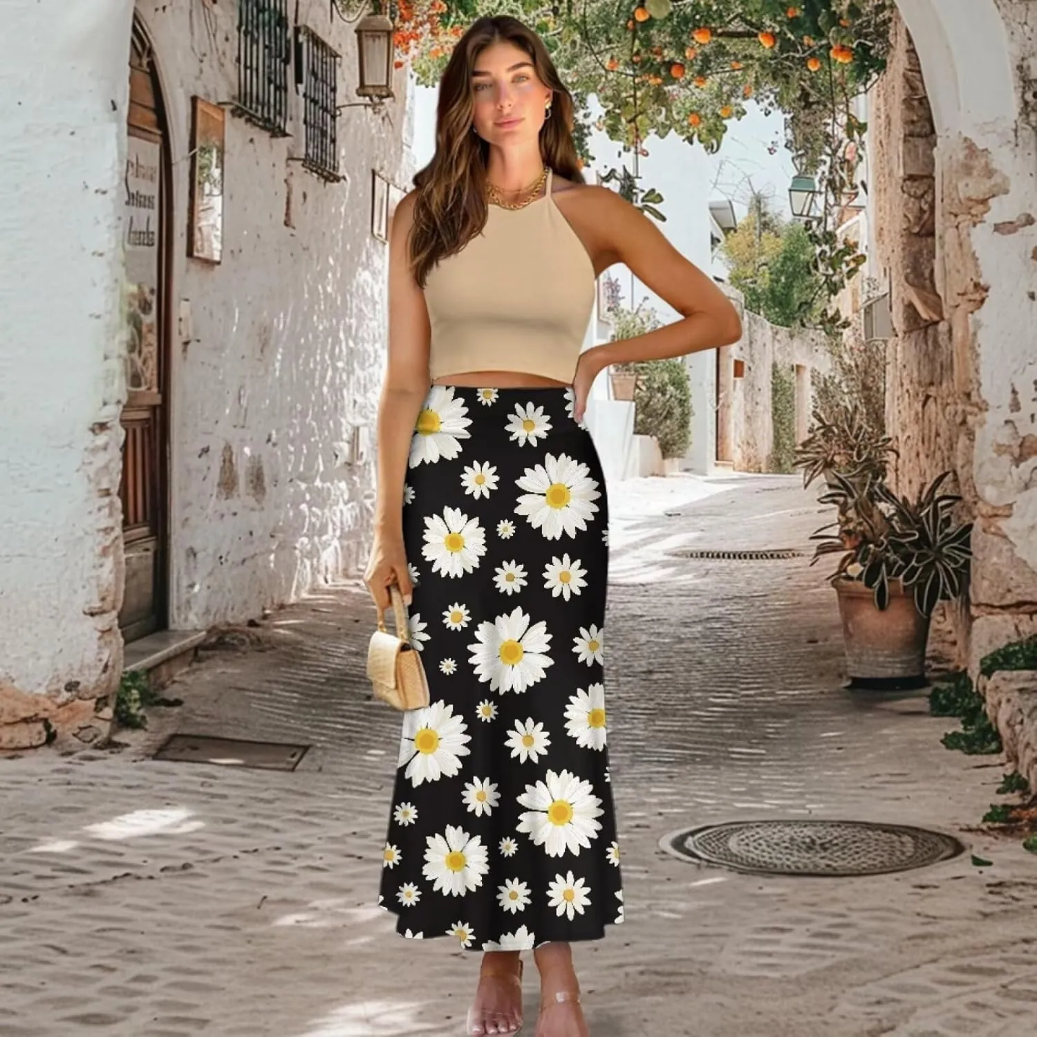 Women's High Waist Slim Dress Printed Skirt for Women Midi Length High Waist Length Bodycon Skirt S-2XL