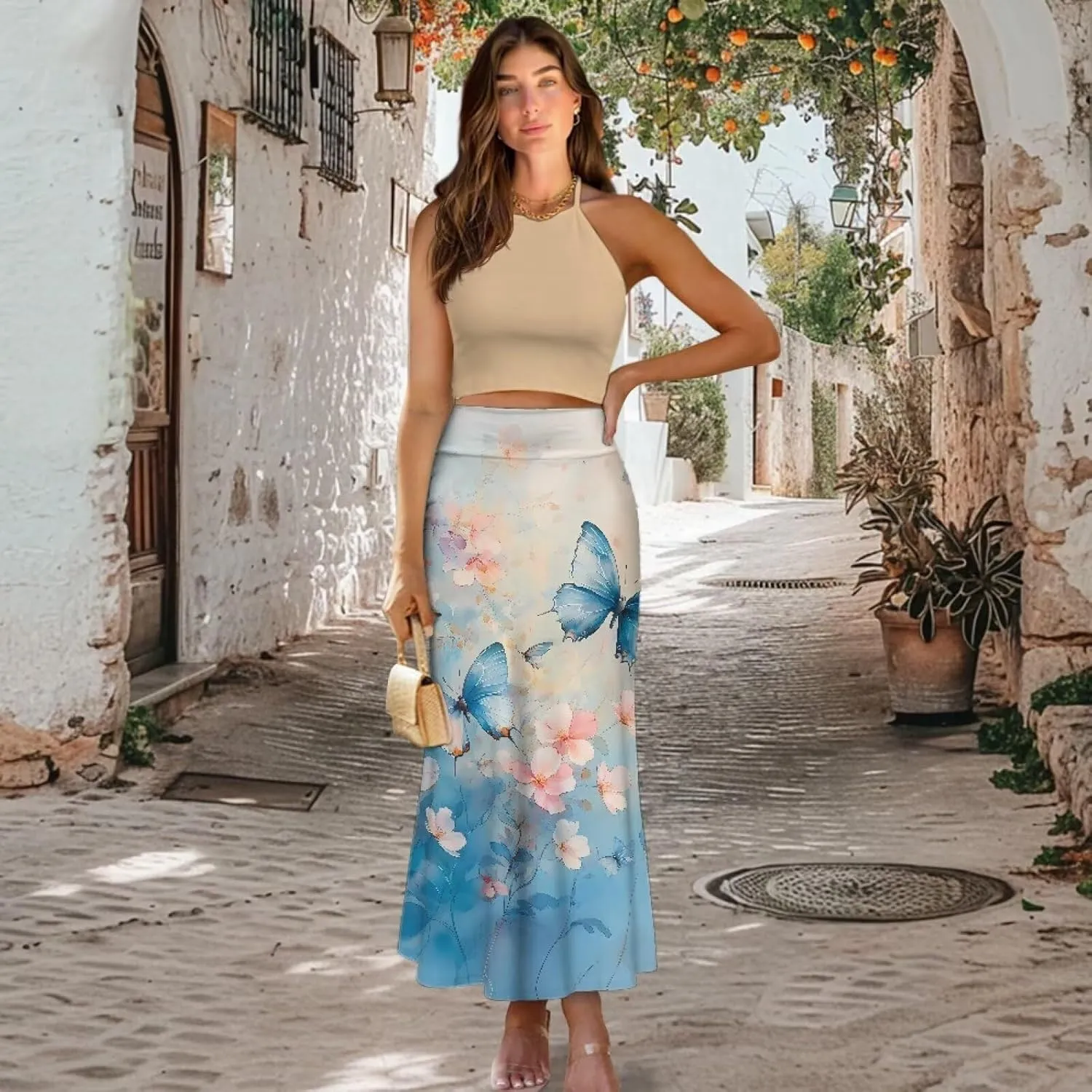 Women's High Waist Slim Dress Printed Skirt for Women Midi Length High Waist Length Bodycon Skirt S-2XL