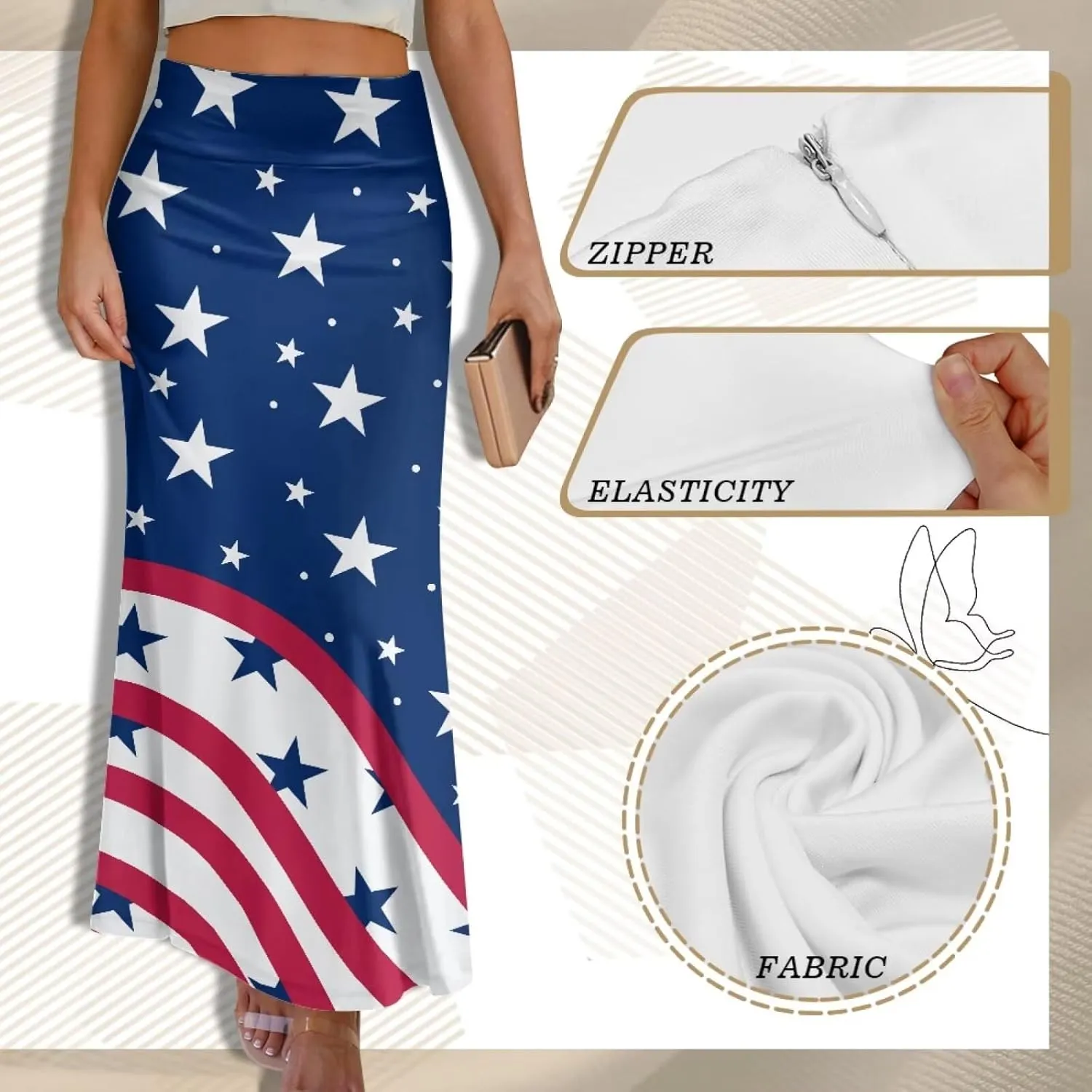 Women's High Waist Slim Dress Printed Skirt for Women Midi Length High Waist Length Bodycon Skirt S-2XL