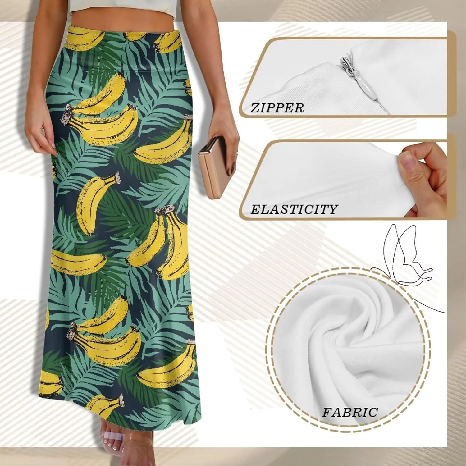 Women's High Waist Slim Dress Printed Skirt for Women Midi Length High Waist Length Bodycon Skirt S-2XL
