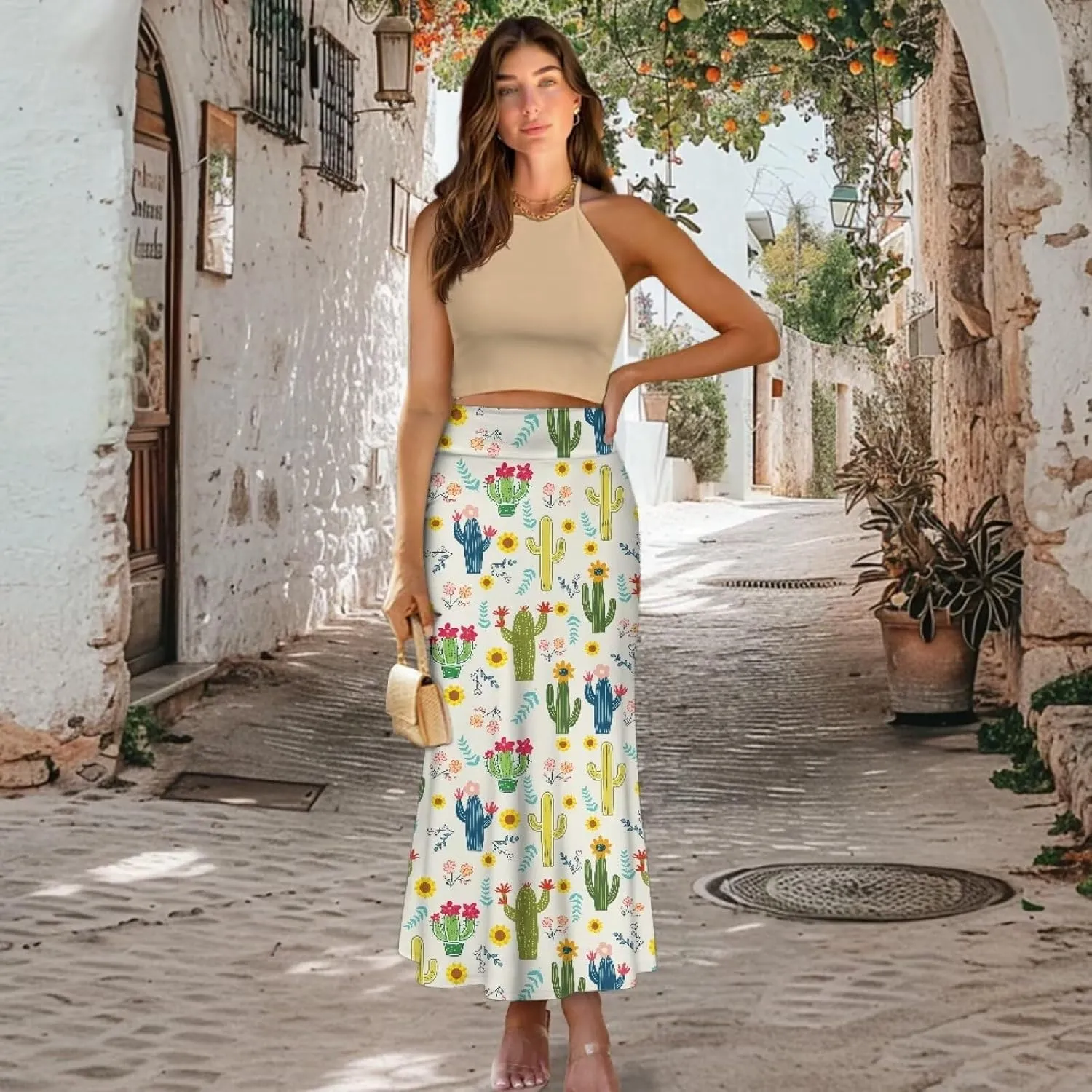 Women's High Waist Slim Dress Printed Skirt for Women Midi Length High Waist Length Bodycon Skirt S-2XL