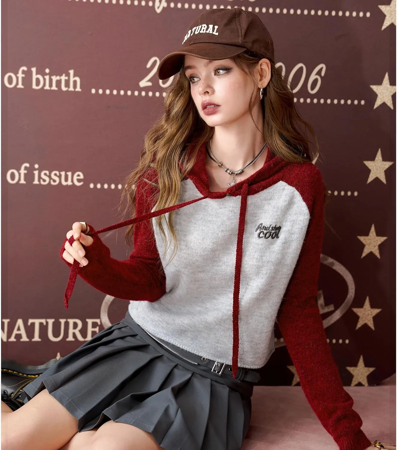 Womens Hooded Pullover Sweaters Knit Stretchy Contrast Colors Casual