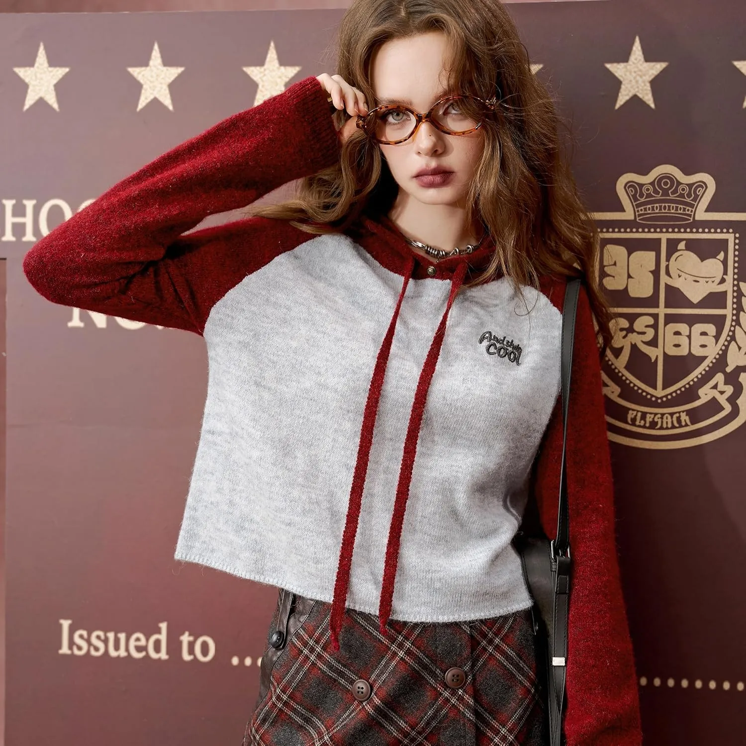 Womens Hooded Pullover Sweaters Knit Stretchy Contrast Colors Casual
