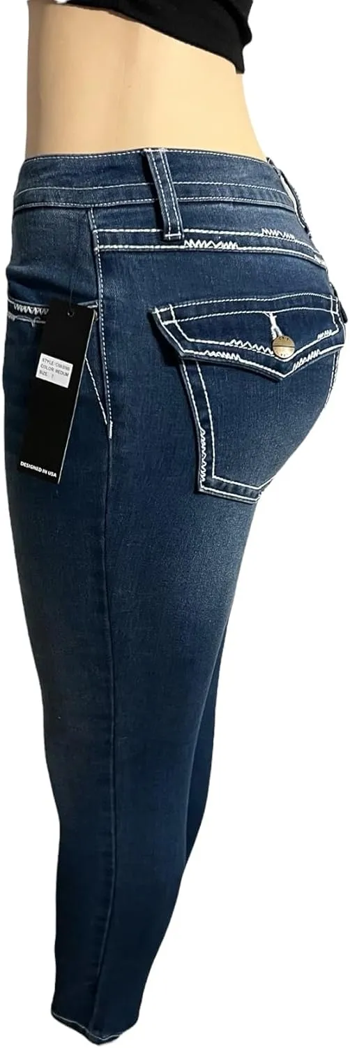 Women's Mid Rise Skinny Jeans, Comfort Fit, Denim