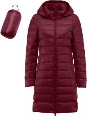 Women's Packable Lightweight Puffer Jacket Hooded Windproof Winter Coat Lightweight Winter Warm Long Quilted Puffer Coat