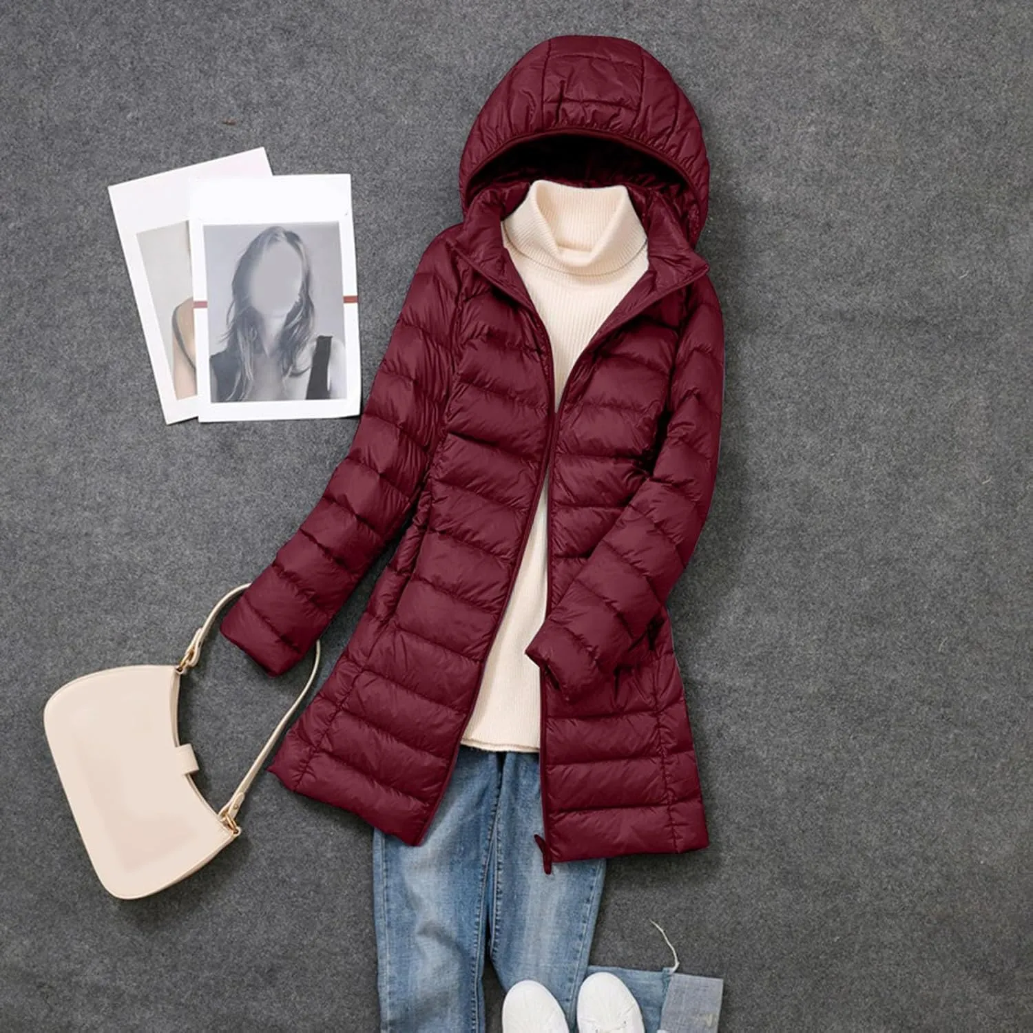 Women's Packable Lightweight Puffer Jacket Hooded Windproof Winter Coat Lightweight Winter Warm Long Quilted Puffer Coat