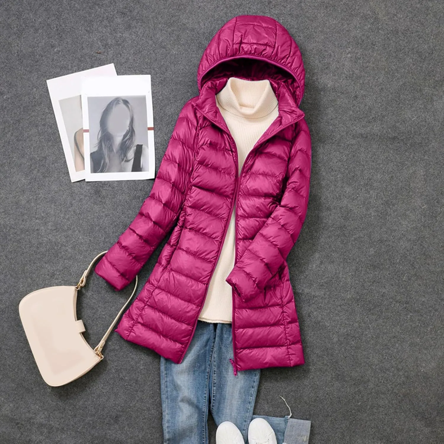 Women's Packable Lightweight Puffer Jacket Hooded Windproof Winter Coat Lightweight Winter Warm Long Quilted Puffer Coat