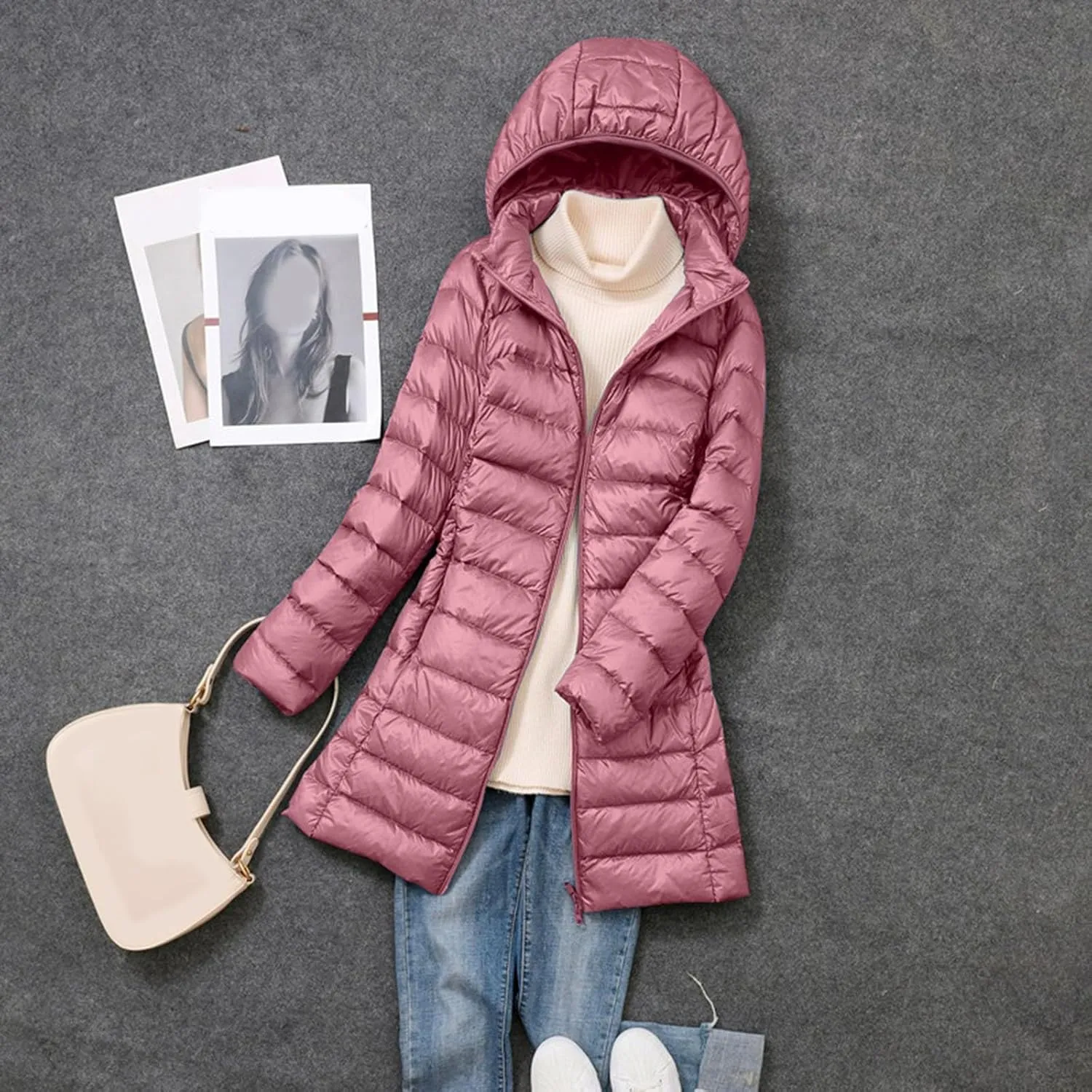 Women's Packable Lightweight Puffer Jacket Hooded Windproof Winter Coat Lightweight Winter Warm Long Quilted Puffer Coat