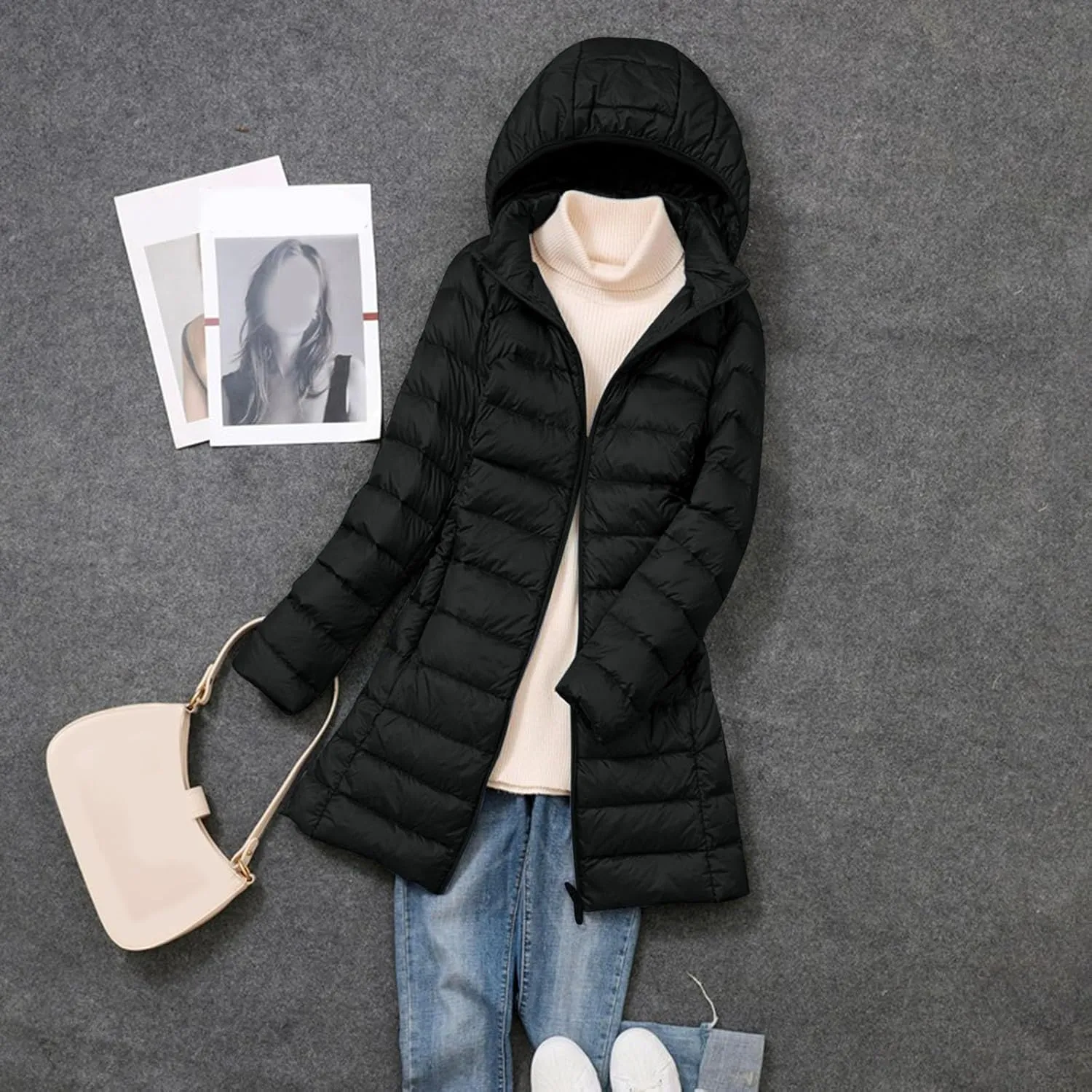 Women's Packable Lightweight Puffer Jacket Hooded Windproof Winter Coat Lightweight Winter Warm Long Quilted Puffer Coat