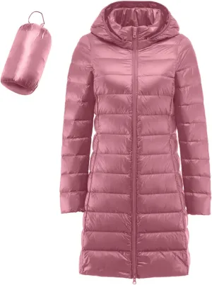 Women's Packable Lightweight Puffer Jacket Hooded Windproof Winter Coat Lightweight Winter Warm Long Quilted Puffer Coat