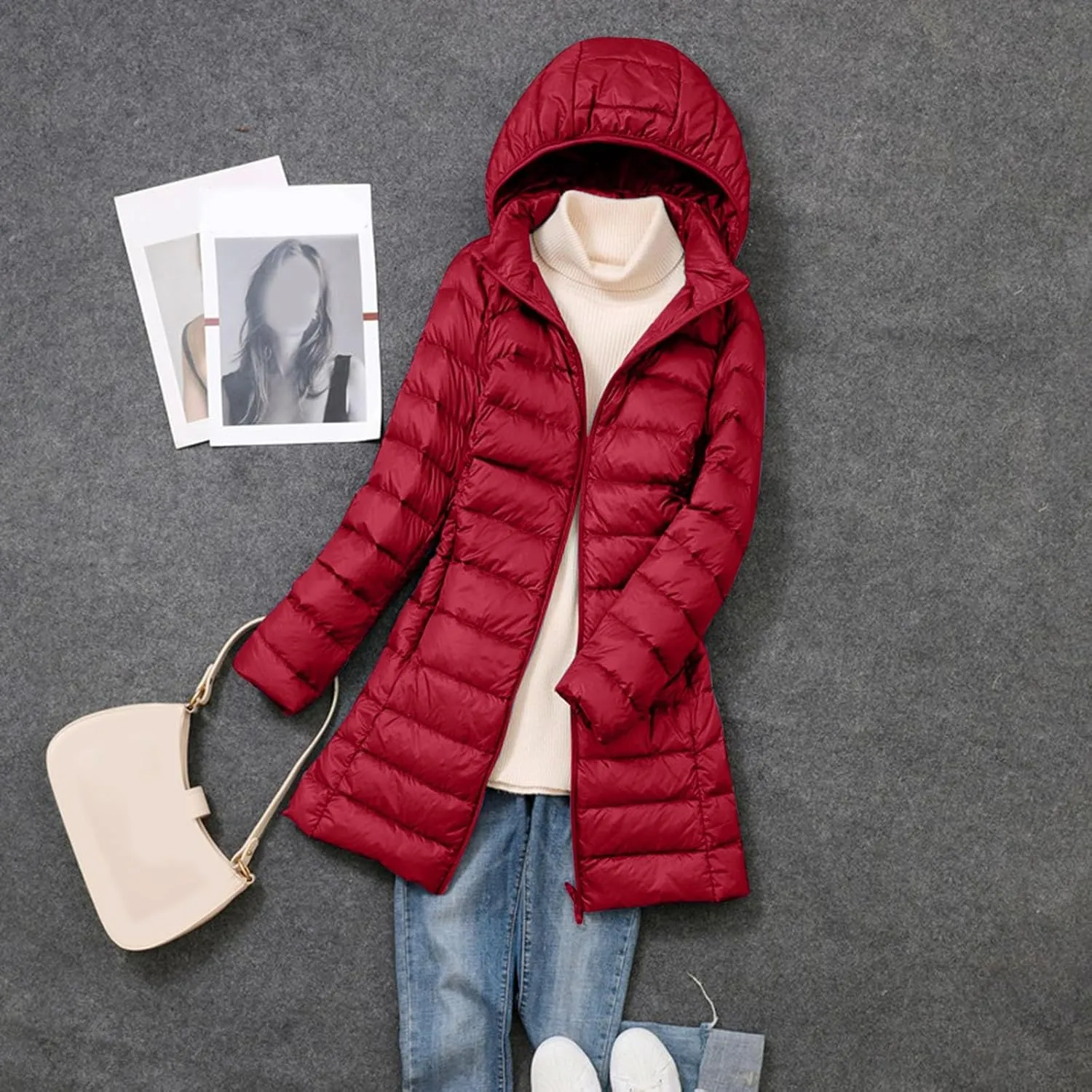 Women's Packable Lightweight Puffer Jacket Hooded Windproof Winter Coat Lightweight Winter Warm Long Quilted Puffer Coat