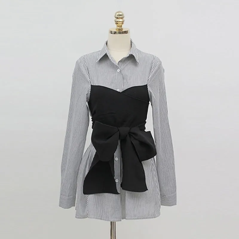 Women's Spring Casual Polyester Lace-Up Shirt