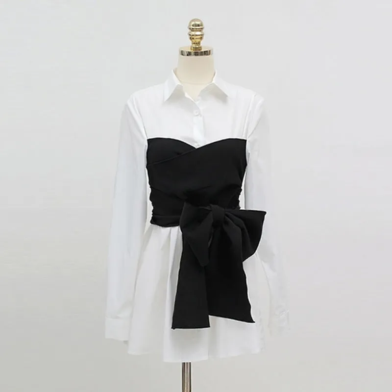 Women's Spring Casual Polyester Lace-Up Shirt