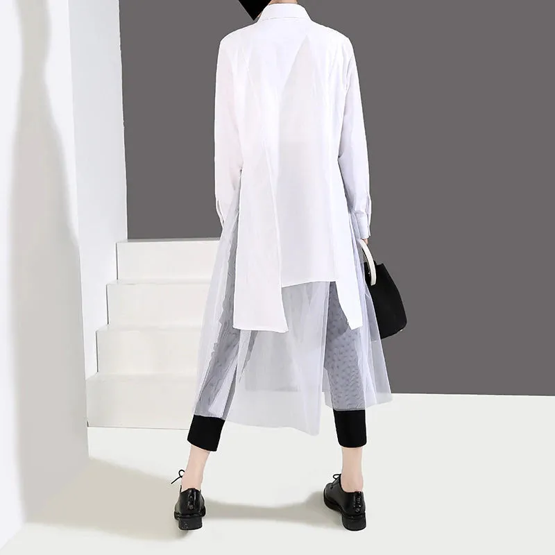 Women's Spring/Summer Long-Sleeved Mesh Loose Shirt