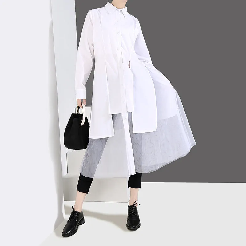 Women's Spring/Summer Long-Sleeved Mesh Loose Shirt