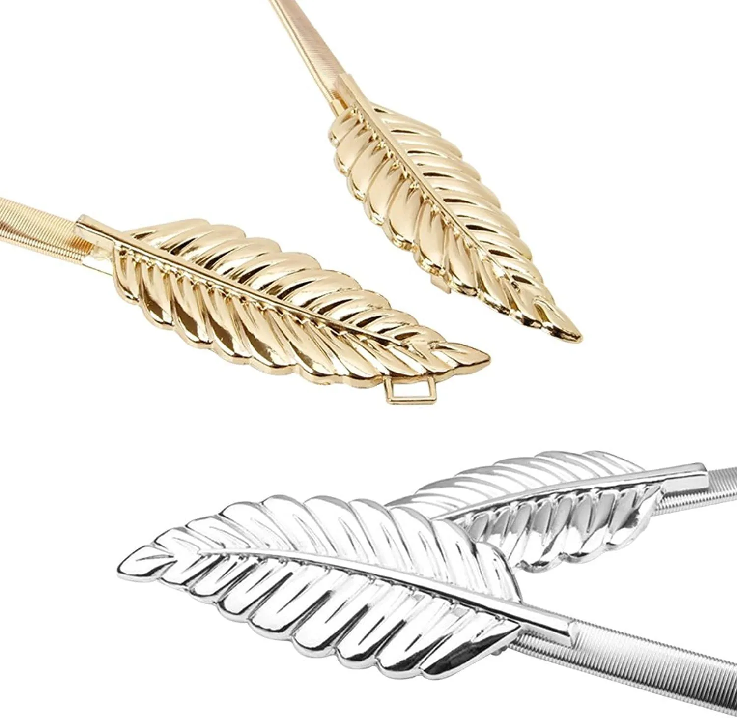 Women's Stylish Metal Leaf Stretchy Elastic Belts Dress Belt