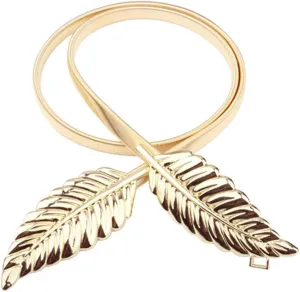 Women's Stylish Metal Leaf Stretchy Elastic Belts Dress Belt