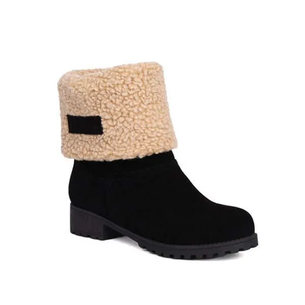 Women's Suede-Like Faux Shearling-Lined Boots with Plush Inner Lining and Chunky Heel 56618094C