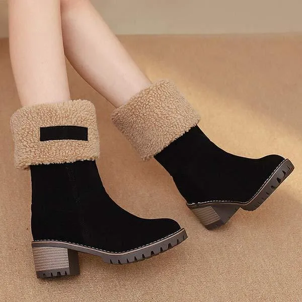 Women's Suede-Like Faux Shearling-Lined Boots with Plush Inner Lining and Chunky Heel 56618094C