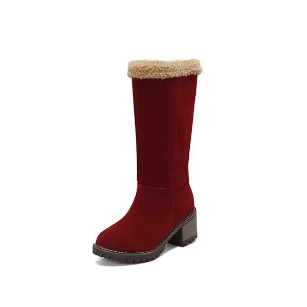 Women's Suede-Like Faux Shearling-Lined Boots with Plush Inner Lining and Chunky Heel 56618094C