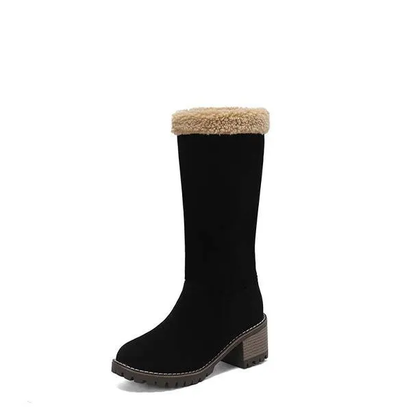 Women's Suede-Like Faux Shearling-Lined Boots with Plush Inner Lining and Chunky Heel 56618094C