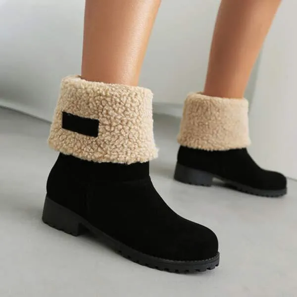 Women's Suede-Like Faux Shearling-Lined Boots with Plush Inner Lining and Chunky Heel 56618094C