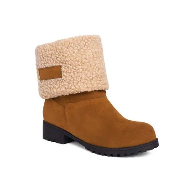 Women's Suede-Like Faux Shearling-Lined Boots with Plush Inner Lining and Chunky Heel 56618094C