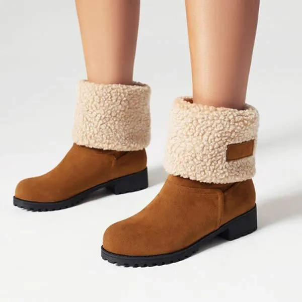 Women's Suede-Like Faux Shearling-Lined Boots with Plush Inner Lining and Chunky Heel 56618094C