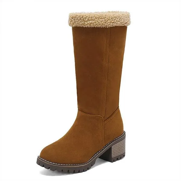 Women's Suede-Like Faux Shearling-Lined Boots with Plush Inner Lining and Chunky Heel 56618094C