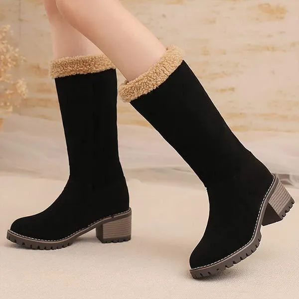 Women's Suede-Like Faux Shearling-Lined Boots with Plush Inner Lining and Chunky Heel 56618094C