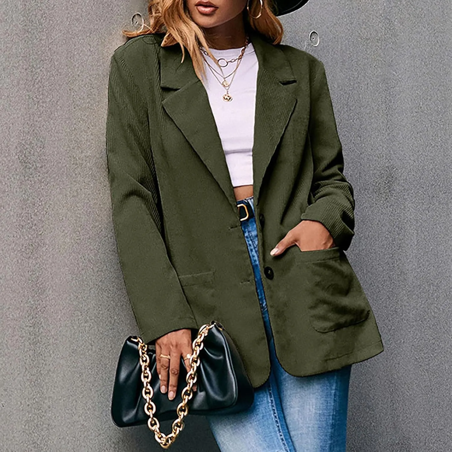 Women's Summer Blazer Button Long Sleeve Pocket Lapel Casual Business Elegant Comfort Fit Fashion Lightweight