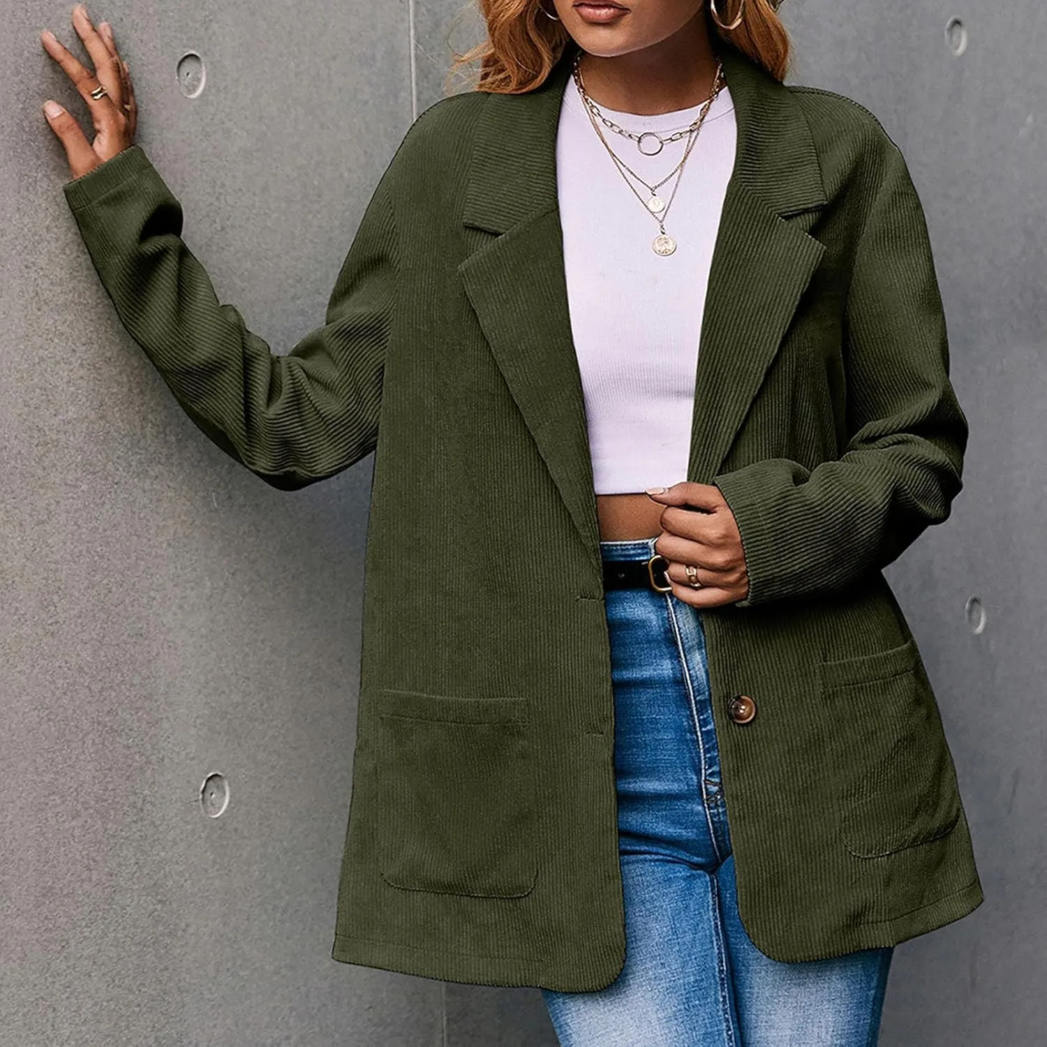 Women's Summer Blazer Button Long Sleeve Pocket Lapel Casual Business Elegant Comfort Fit Fashion Lightweight