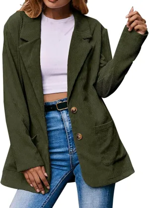 Women's Summer Blazer Button Long Sleeve Pocket Lapel Casual Business Elegant Comfort Fit Fashion Lightweight