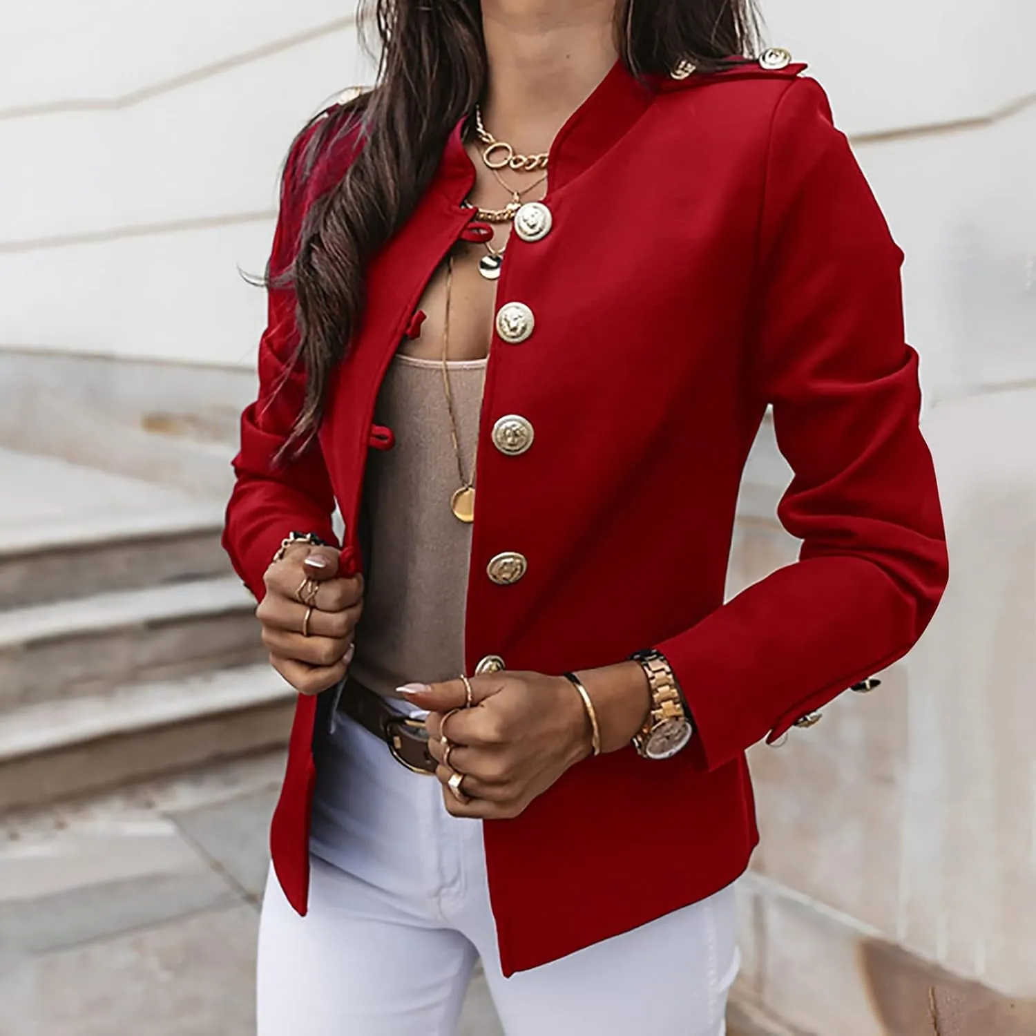 Women's Summer Blazer Button Long Sleeves Comfort Fit Elegant Temperament Comfy Dressy Trendy Suit Jackets