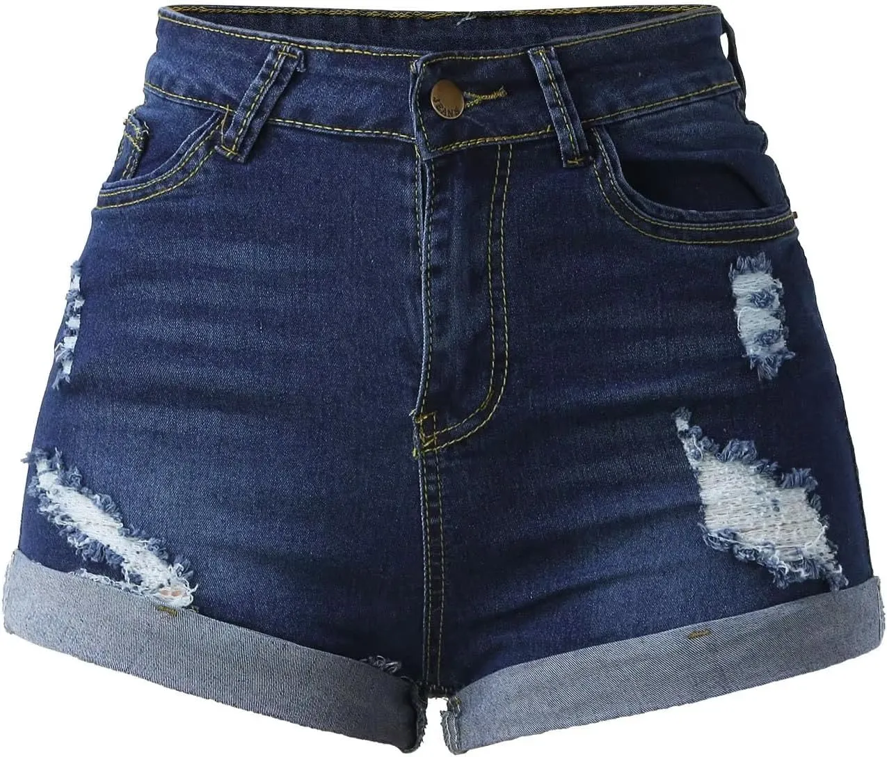 Women's Summer Denim Shorts High-Waisted Cuffed Stretchy Shorts