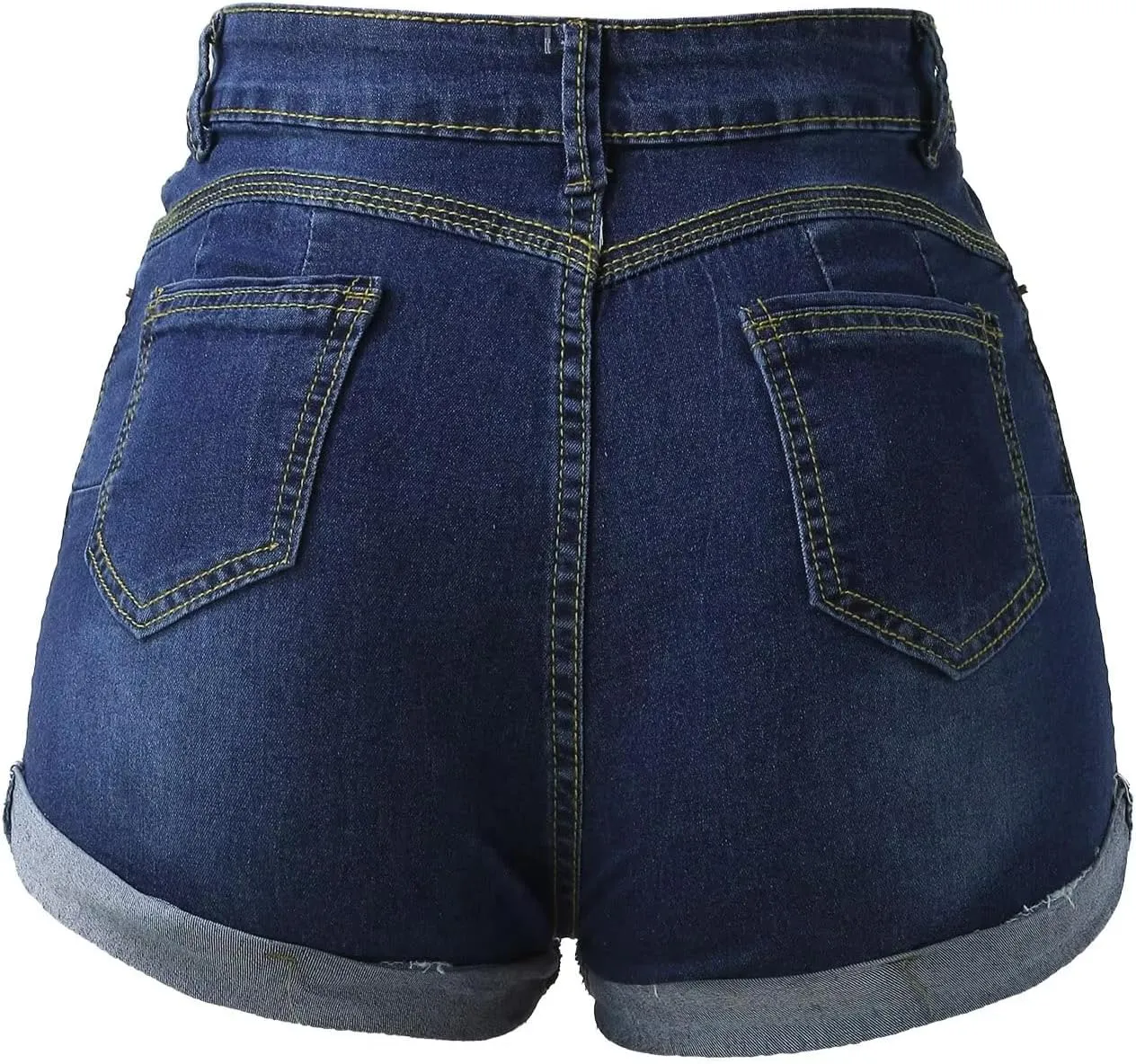 Women's Summer Denim Shorts High-Waisted Cuffed Stretchy Shorts