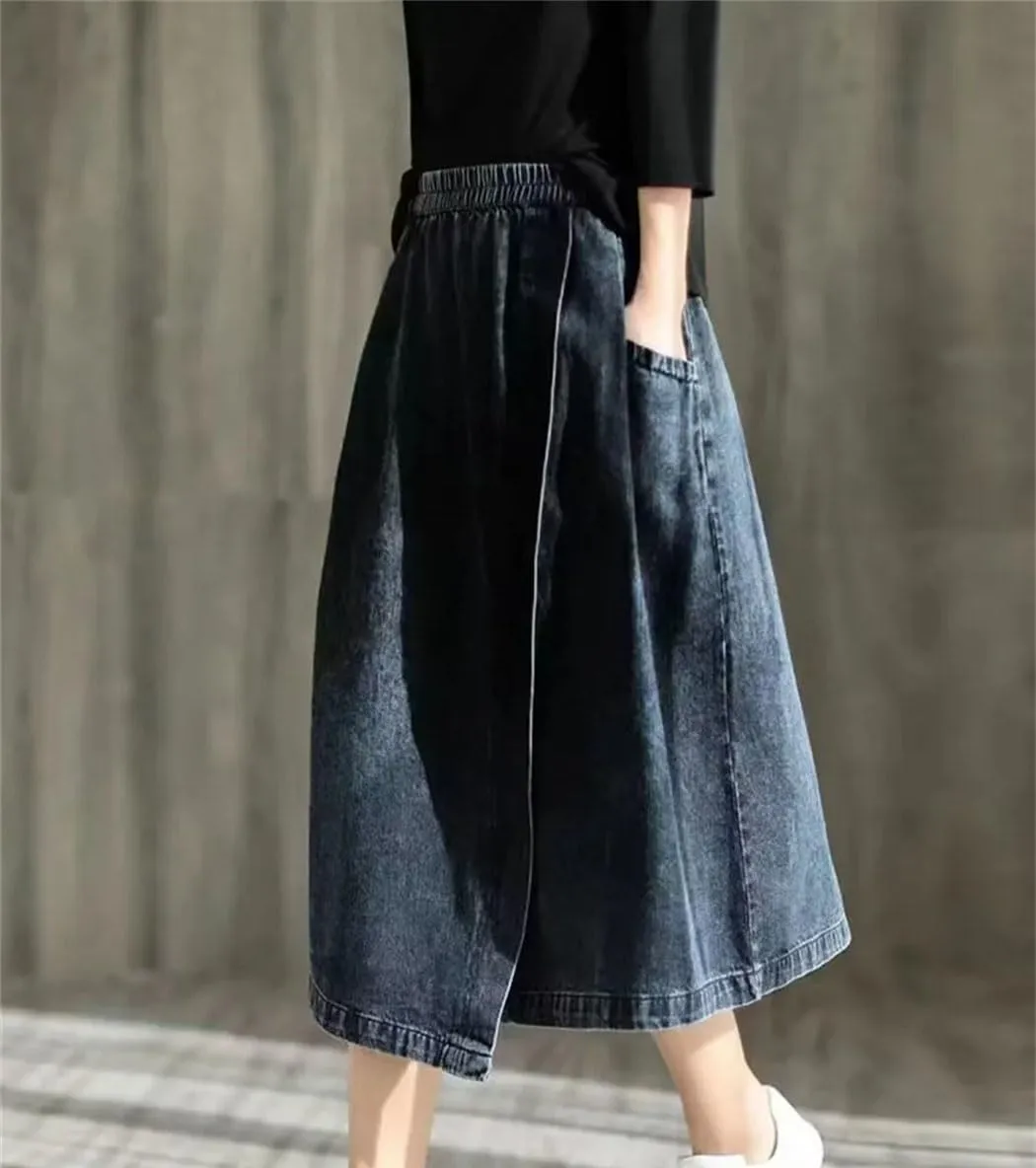 Women's Vintage Loose Denim Skirt Summer Streetwear Classic Casual A-Line Skirt Breathable Comfort Fit