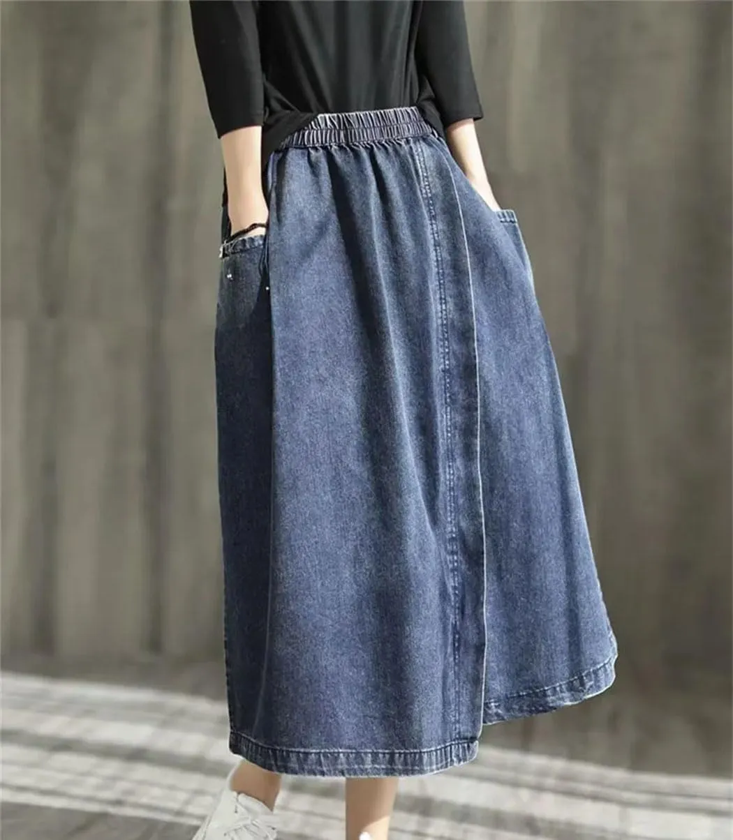 Women's Vintage Loose Denim Skirt Summer Streetwear Classic Casual A-Line Skirt Breathable Comfort Fit