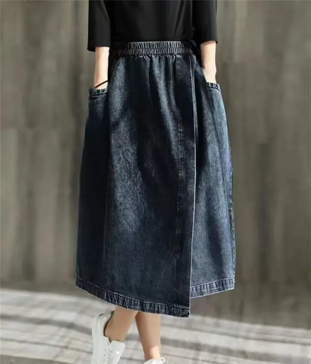 Women's Vintage Loose Denim Skirt Summer Streetwear Classic Casual A-Line Skirt Breathable Comfort Fit