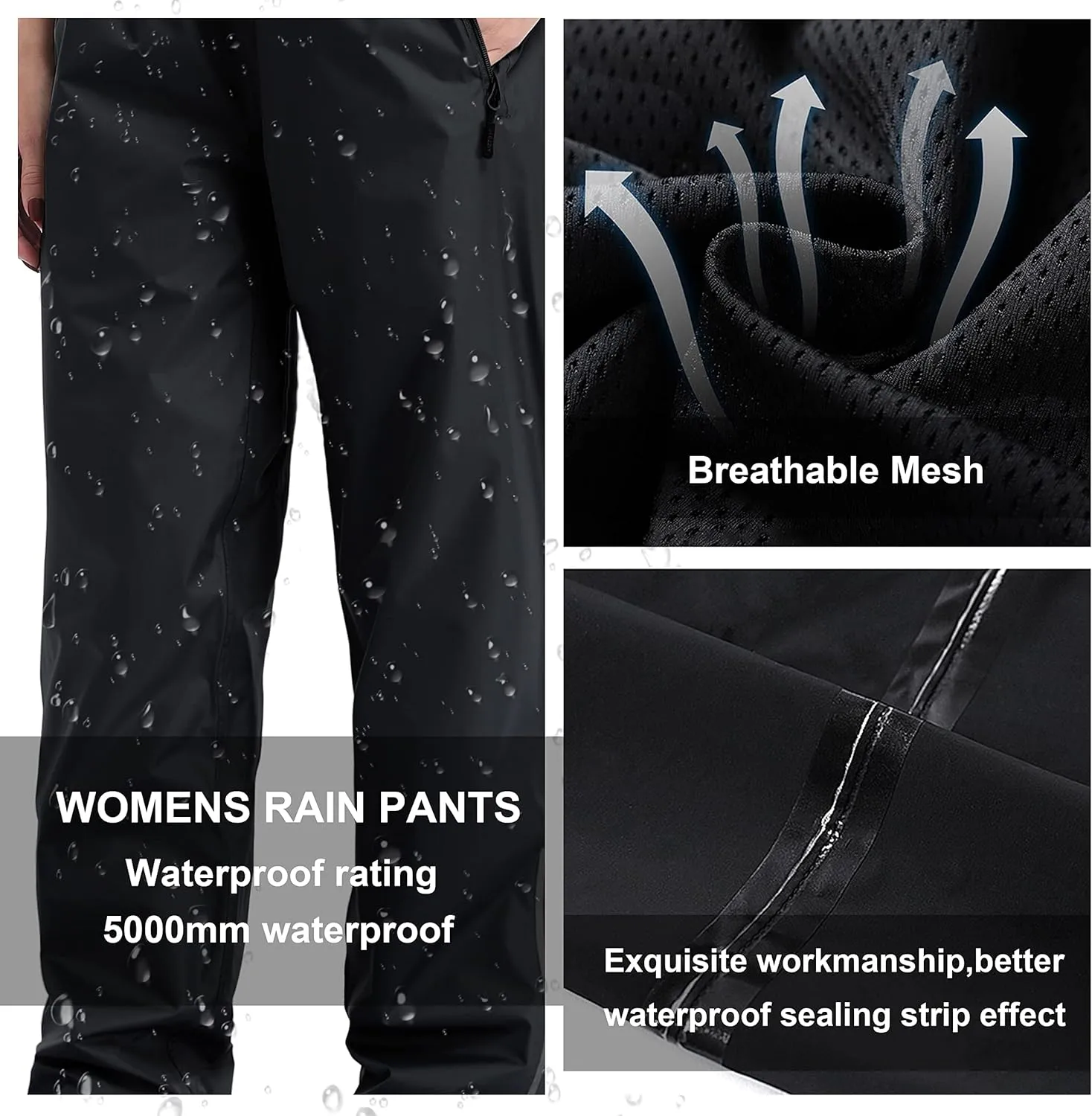 Women's Waterproof, Reflective Windproof Rain Pants - Golf, Motorcycle, Hiking, Outdoor